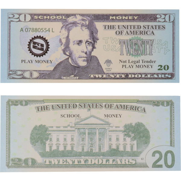 US School Money $20 Bills - Set of 100