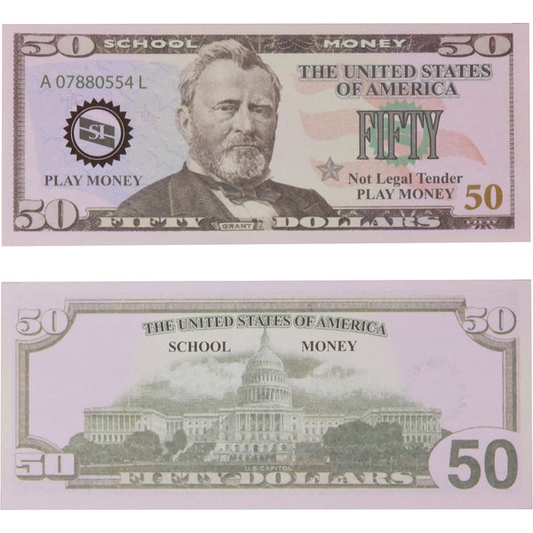 US School Money $50 Bills - Set of 50