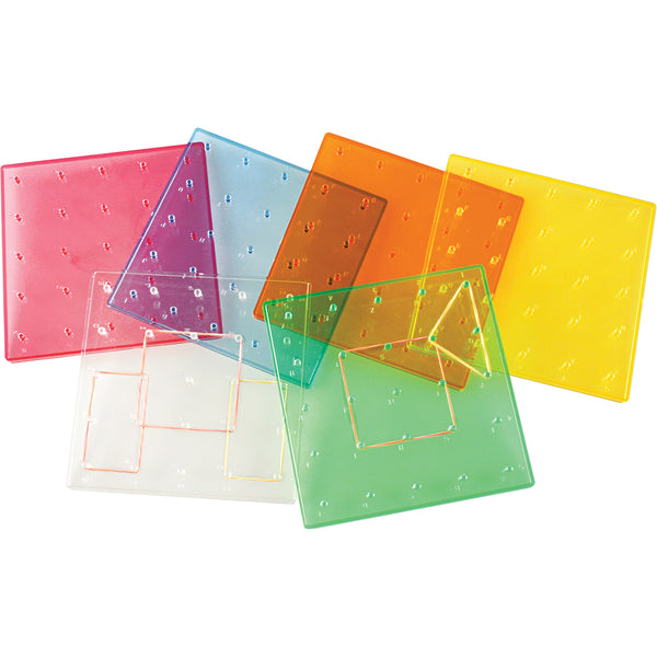 Transparent Rainbow Geoboards 6" 5 x 5 pin array - Set of 6