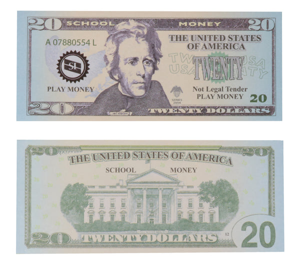 US School Money $20 Bills - Set of 100