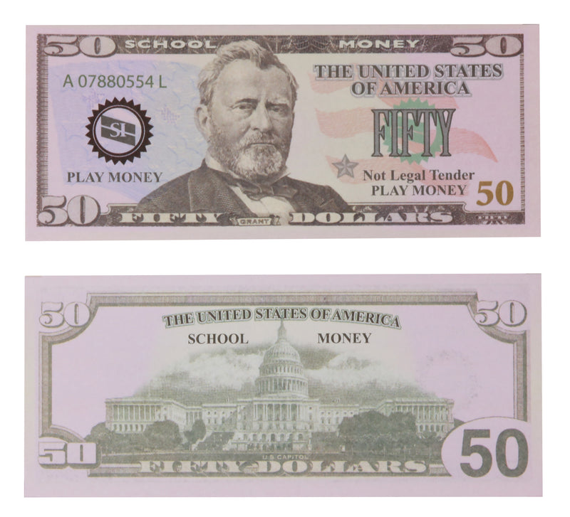 US School Money $50 Bills - Set of 50