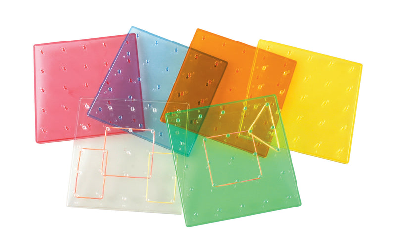 Transparent Rainbow Geoboards 6" 5 x 5 pin array - Set of 6